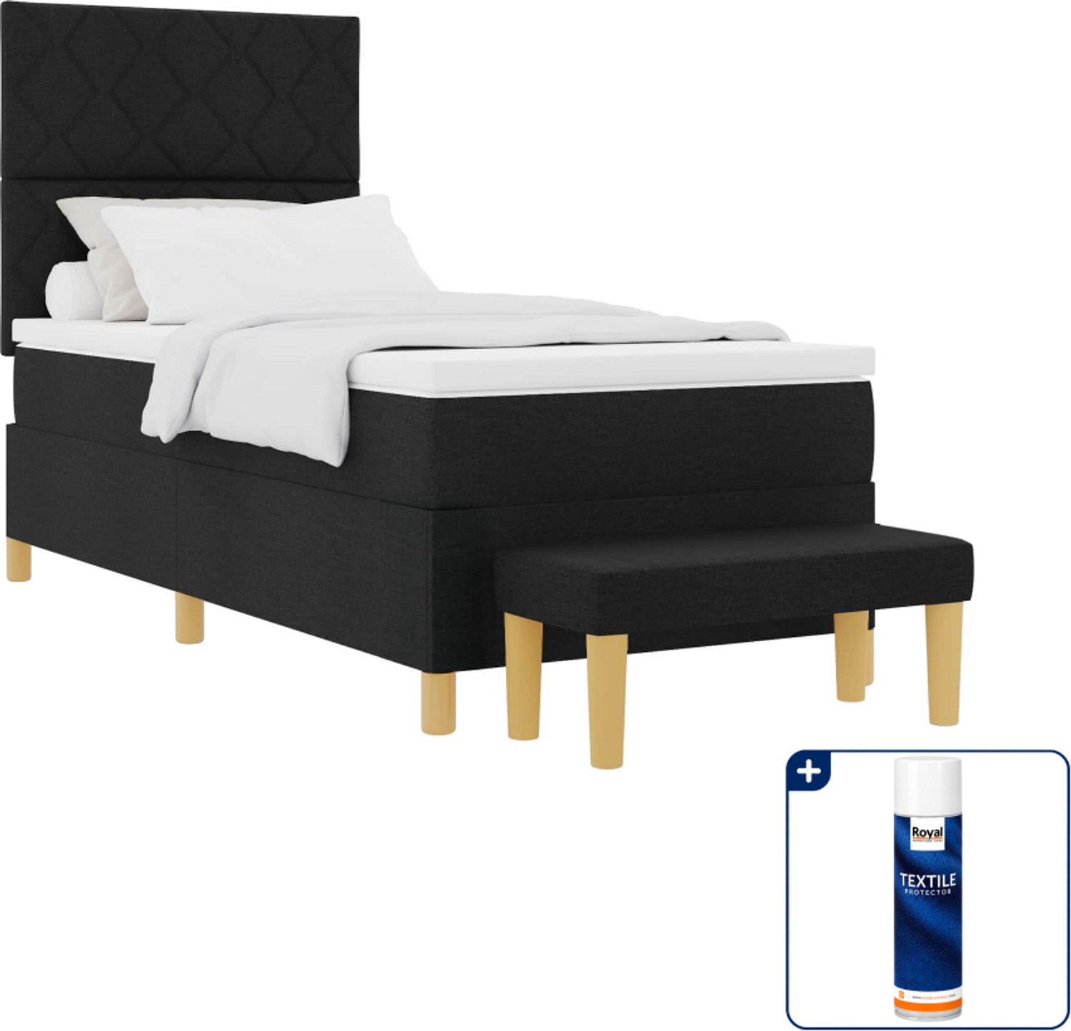 vidaXL boxspring met matras en bank - 90 x 200 cm - zwart - Inclusief textielbeschermer 500 ml