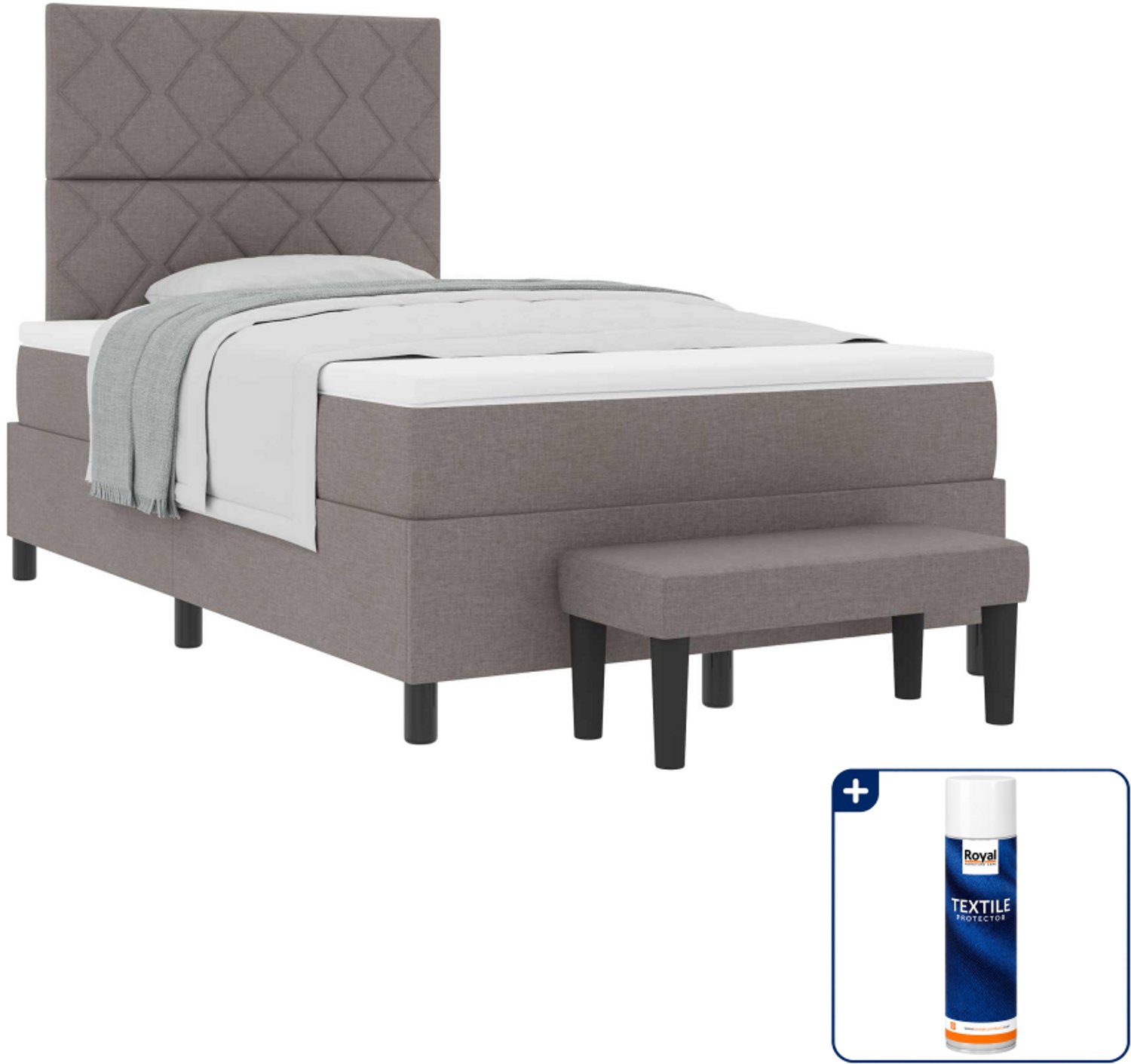 vidaXL boxspringbed - 120 x 190 cm - stof - taupe - Inclusief textielbeschermer 500 ml Zwart