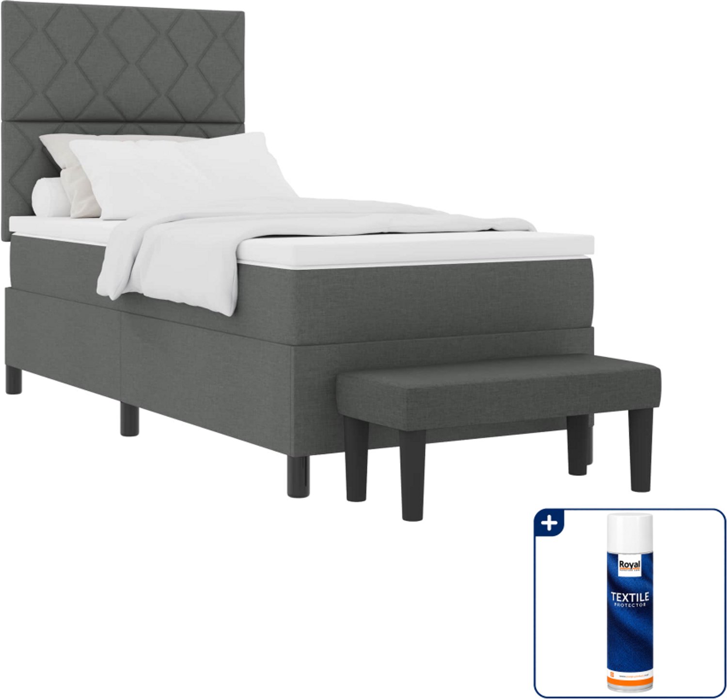 vidaXL boxspringbed - 90 x 200 cm - stof - donkergrijs - Inclusief textielbeschermer 500 ml Blauw