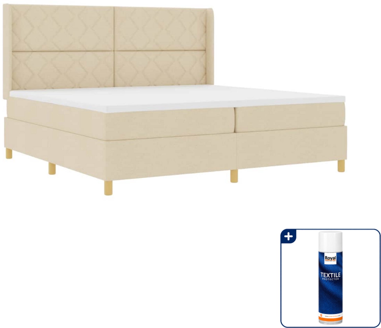 vidaXL boxspringbed - 200 x 200 cm - stof - crème - Inclusief textielbeschermer 500 ml