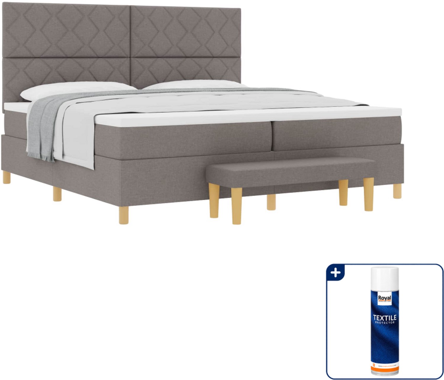 vidaXL boxspring met bank - 200 x 200 cm - taupe - Inclusief textielbeschermer 500 ml