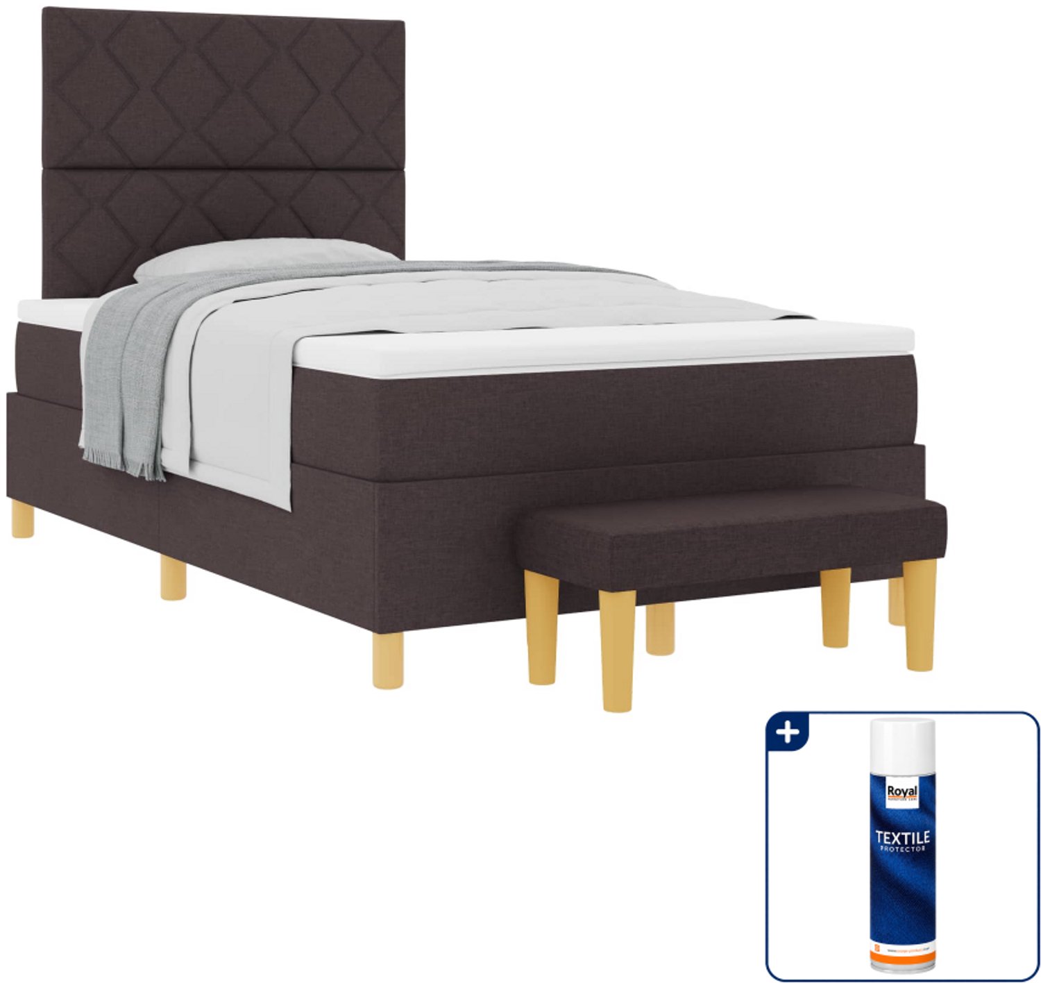 vidaXL boxspring met bank - 120 x 200 cm - donkerbruin - Inclusief textielbeschermer 500 ml