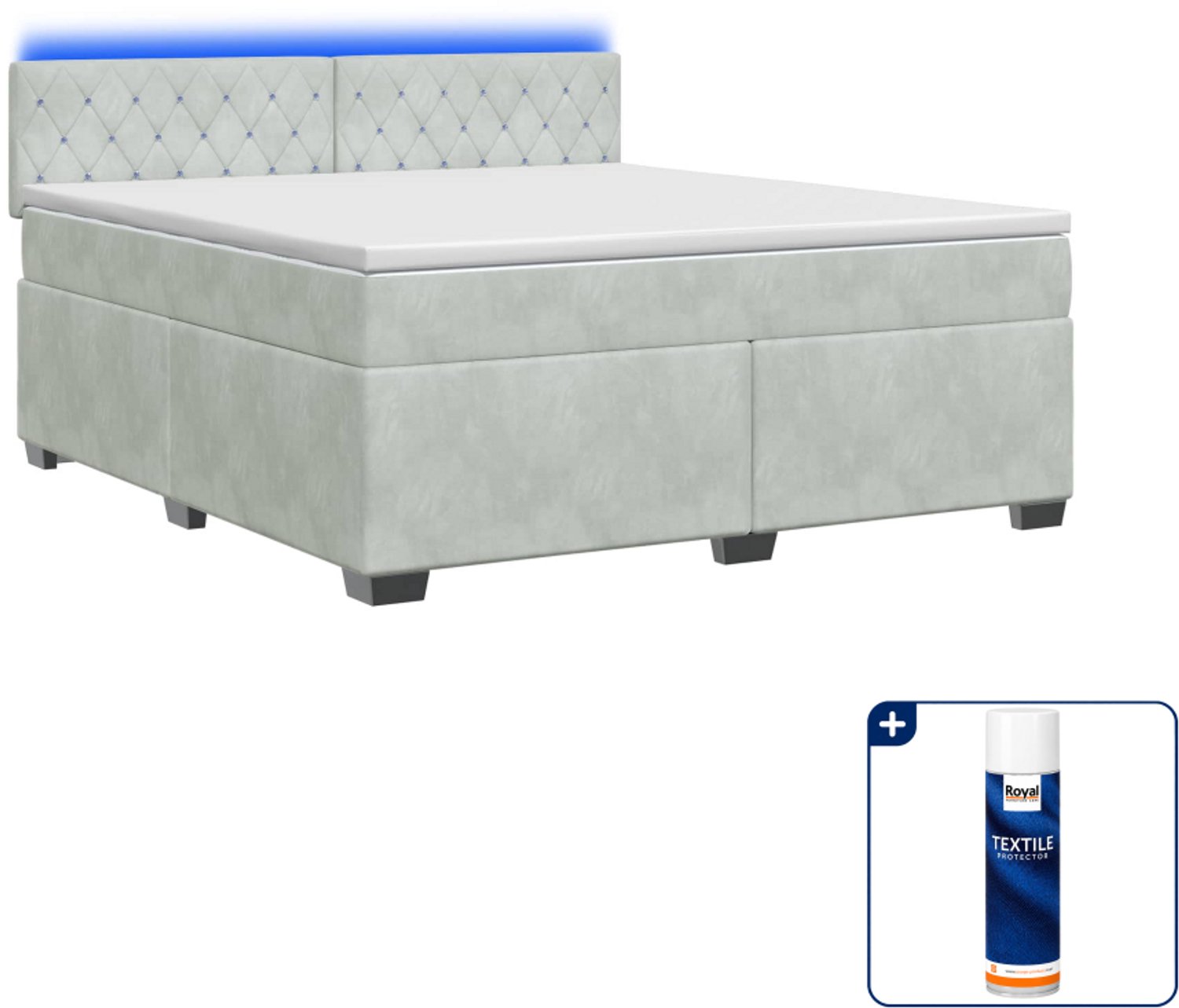 vidaXL Kingsize boxspring met matras en LED - 180 x 200 cm - lichtgrijs - Inclusief textielbeschermer 500 ml