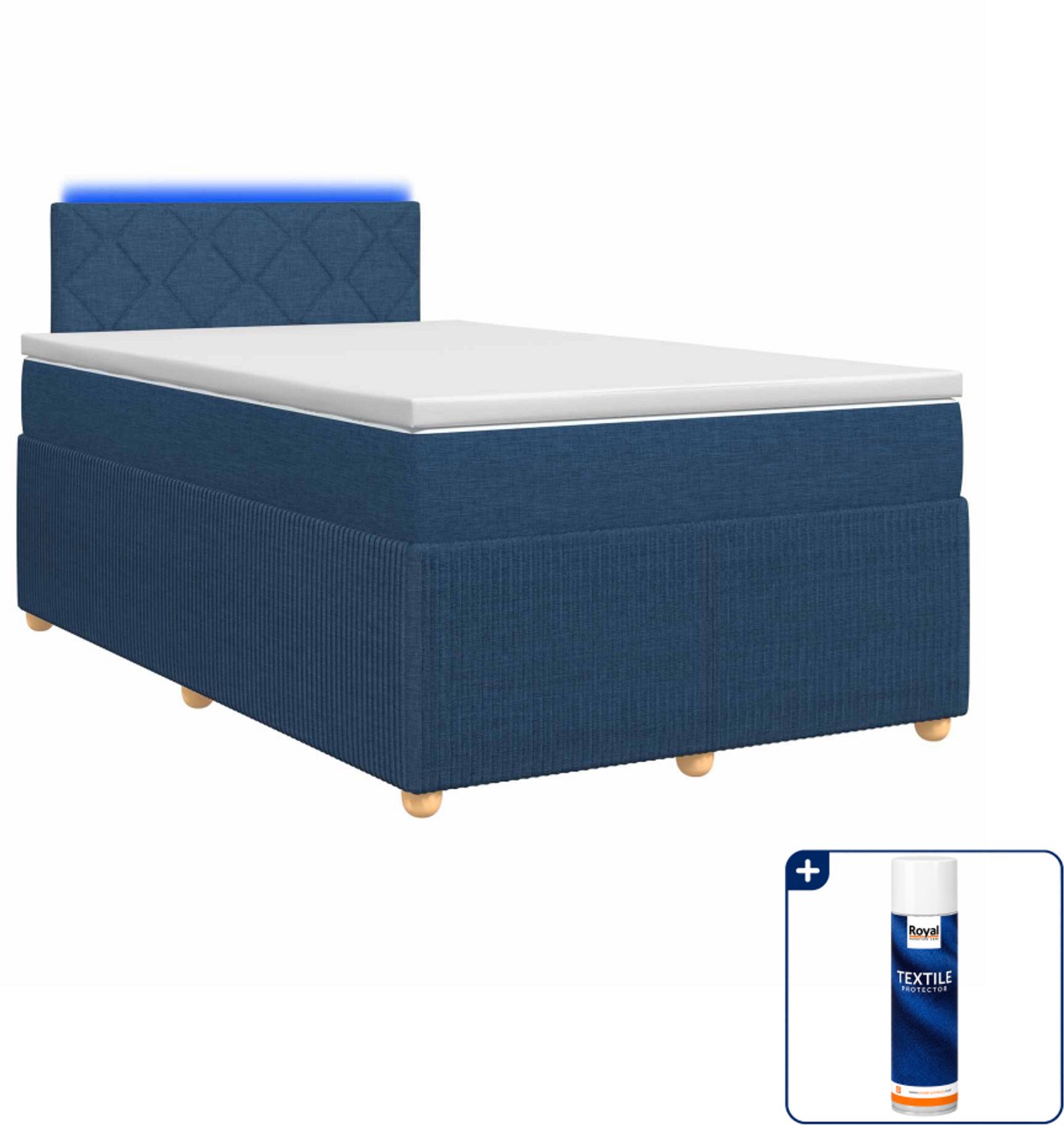 vidaXL boxspringbed met matras 120 x 190 cm - blauw - Inclusief textielbeschermer 500 ml