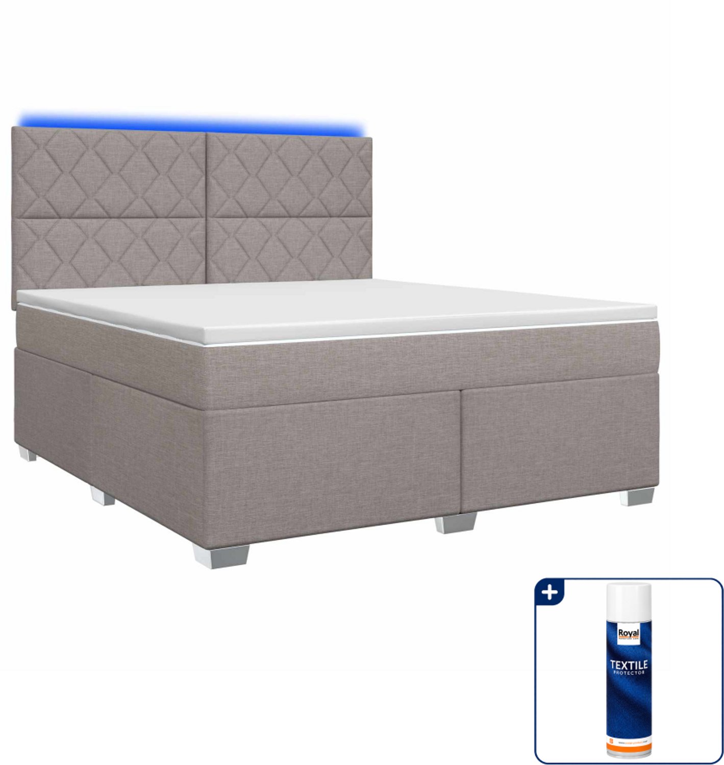 vidaXL Boxspringbed Kingsize - 180 x 200 cm - Taupe - Inclusief textielbeschermer 500 ml