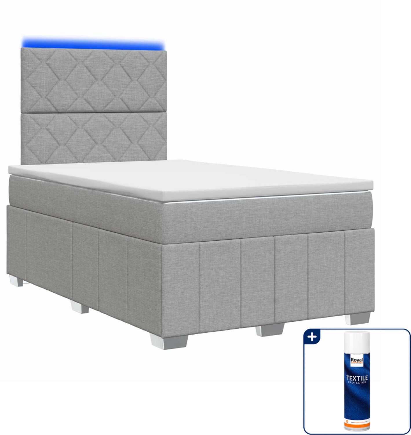 vidaXL LED boxspring bed - 120 x 190 cm - lichtgrijs - Inclusief textielbeschermer 500 ml