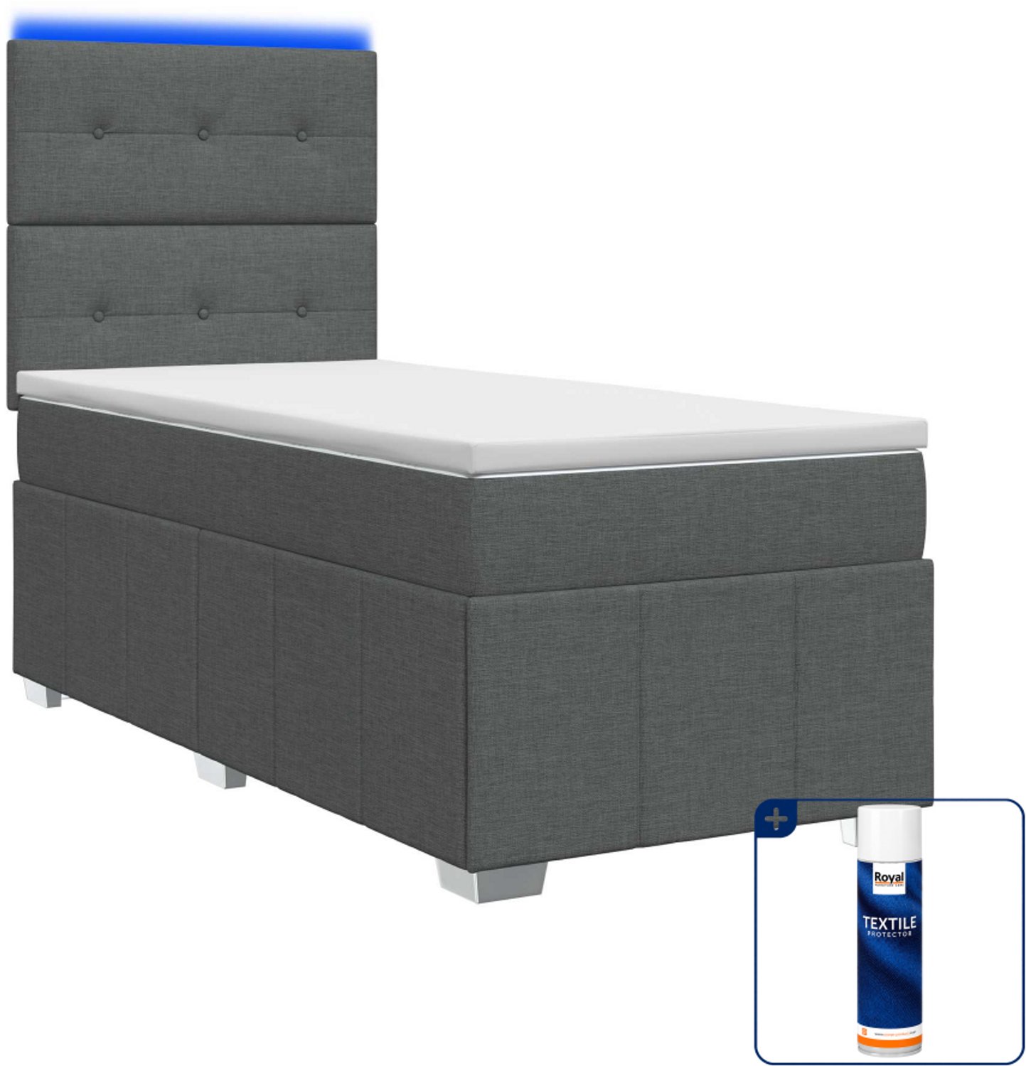 vidaXL LED boxspring met matras - 100 x 200 cm - donkergrijs - Inclusief textielbeschermer 500 ml Donker Grijn