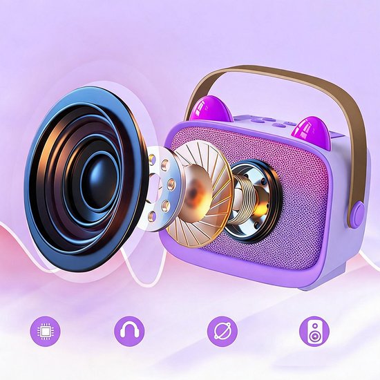 Juksun® Kinder Karaoke Set met 2 Draadloze Microfoons - Draagbare Bluetooth Speaker met RGB LED Verlichting en 4 Stemeffecten - Voor Kinderen en Volwassenen — afbeelding 3