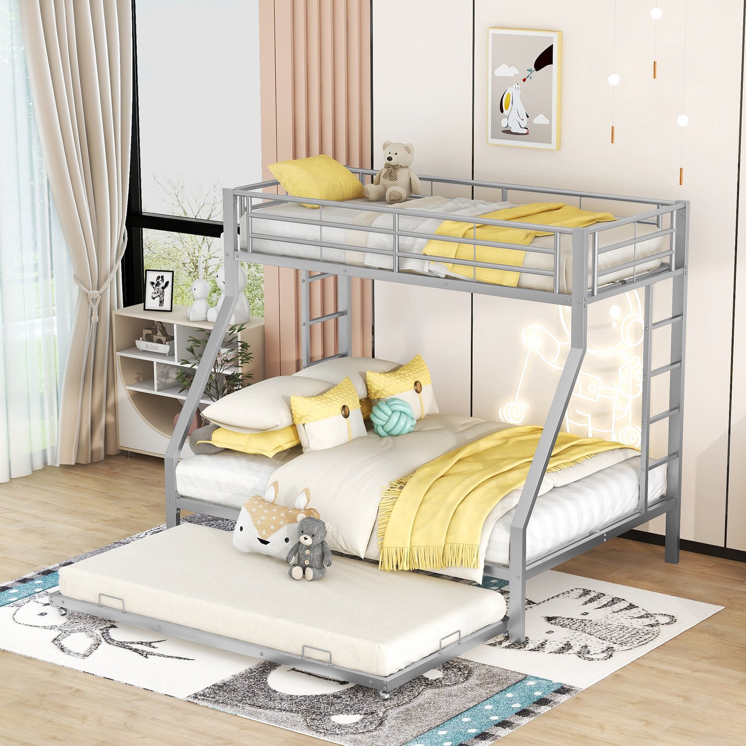 Zubaliya Stapelbed - 90 x 200 / 140 x 200 cm - Zilver - metaal - Uitschuifbaar