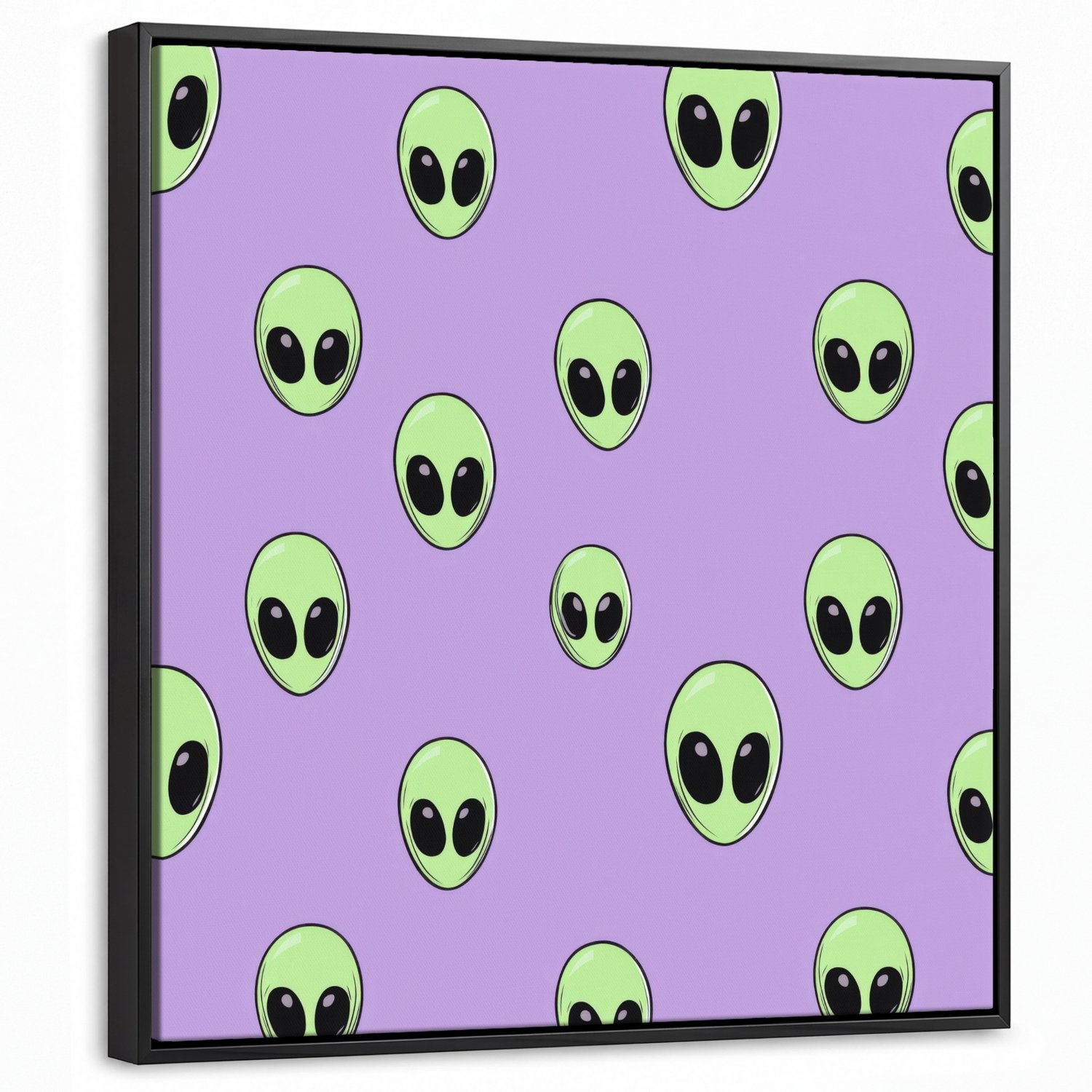 Canvas Schilderij met Baklijst 50x50cm - Alien - Retro - Lila - Muurdecoratie woonkamer - Slaapkamer decoratie - Kamer accessoires - Schilderijen op canvas met lijst