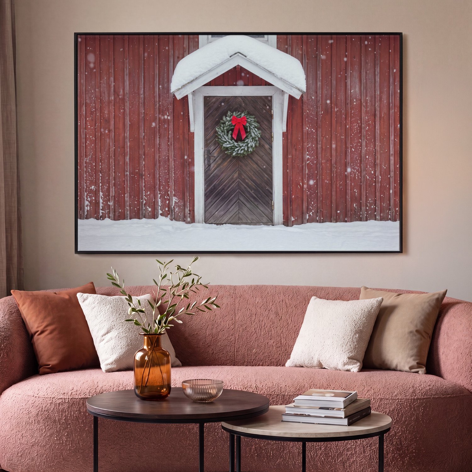 Canvas Schilderij met Baklijst XXL Canvas Schilderij met Baklijst 120x80cm - Deur - Kerstkrans - Winter - Muurdecoratie woonkamer - Slaapkamer decoratie - Kamer accessoires - Schilderijen op canvas met lijst groot – foto 6