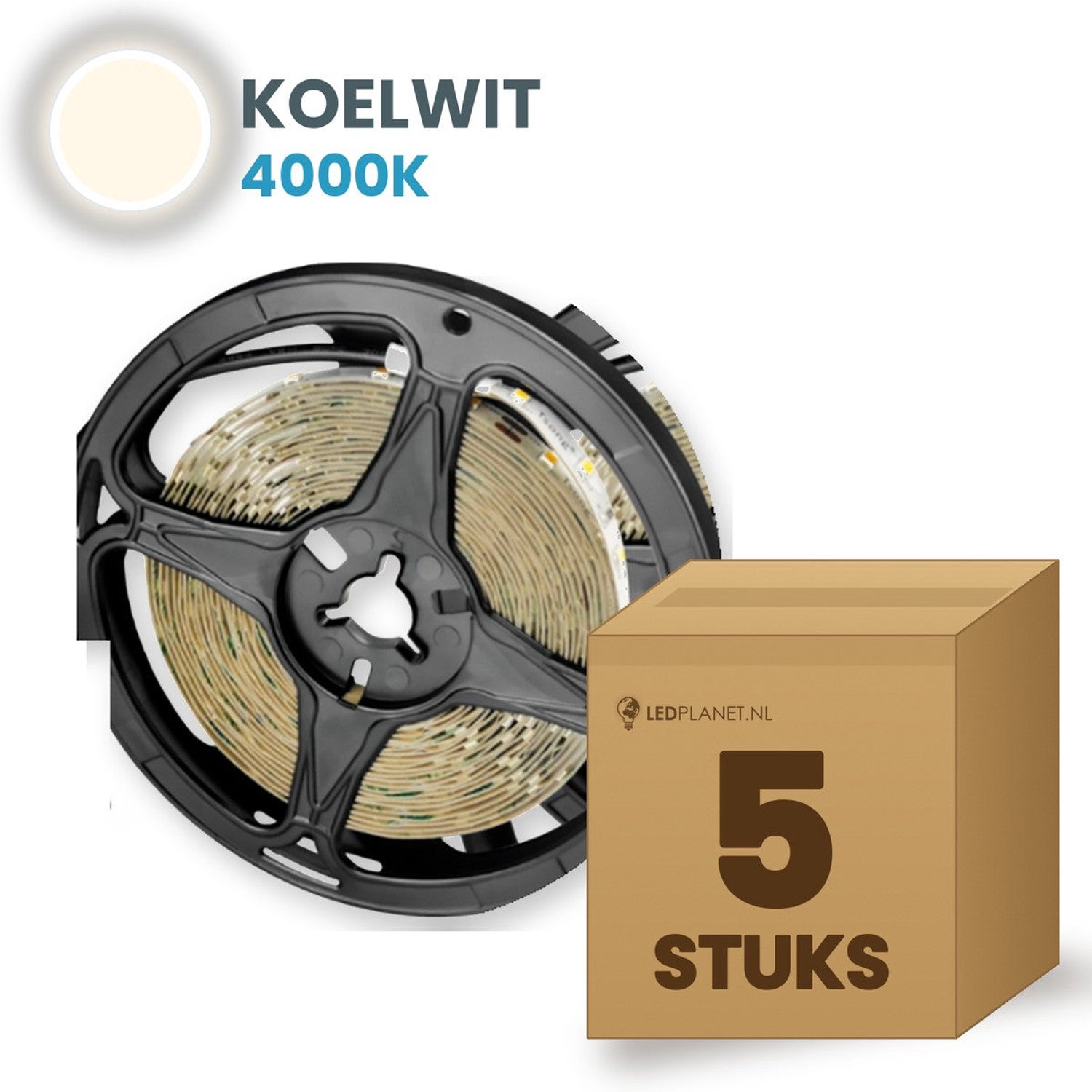 Tsong LED strip SMD2835 5 meter - 5 stuks - 12V - 9,6W/m - Koelwit 4000K - 960 lm/m - 120 LEDs/m - CRI>80 - IP65