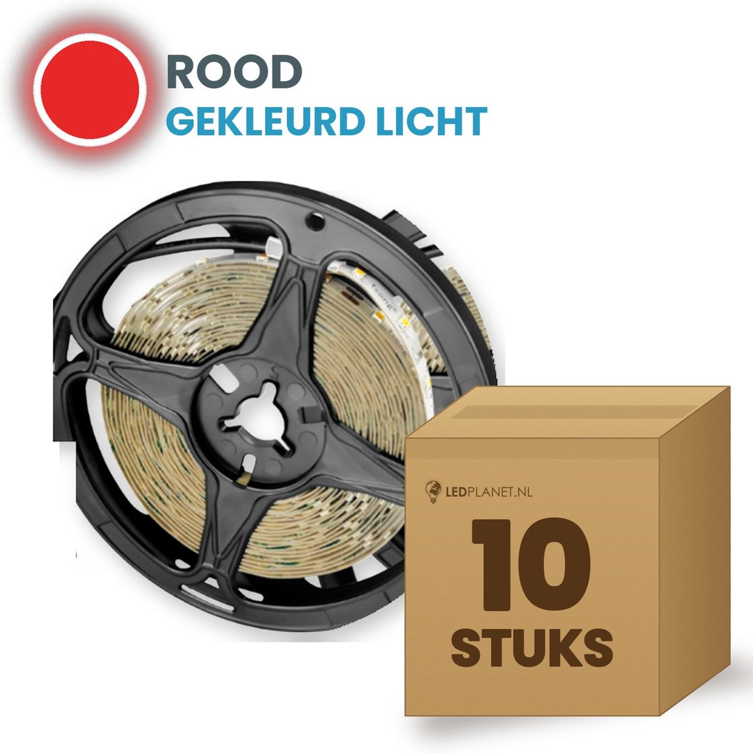 Tsong LED strip SMD2835 5 meter - 10 stuks - 12V - 4,8W/m - Rood - 480 lm/m - 60 LEDs/m - CRI>80 - IP20