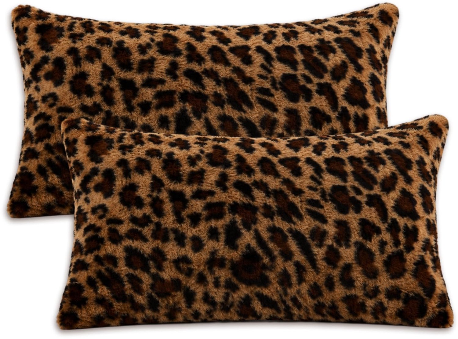 Famanu Kussenslopen set van 2 stuks met luipaardpatroon, kunstkonijnenbont, 30 x 50 cm, zachte sierkussenhoezen voor woonkamer en slaapkamer, trendy en stijlvol wit
