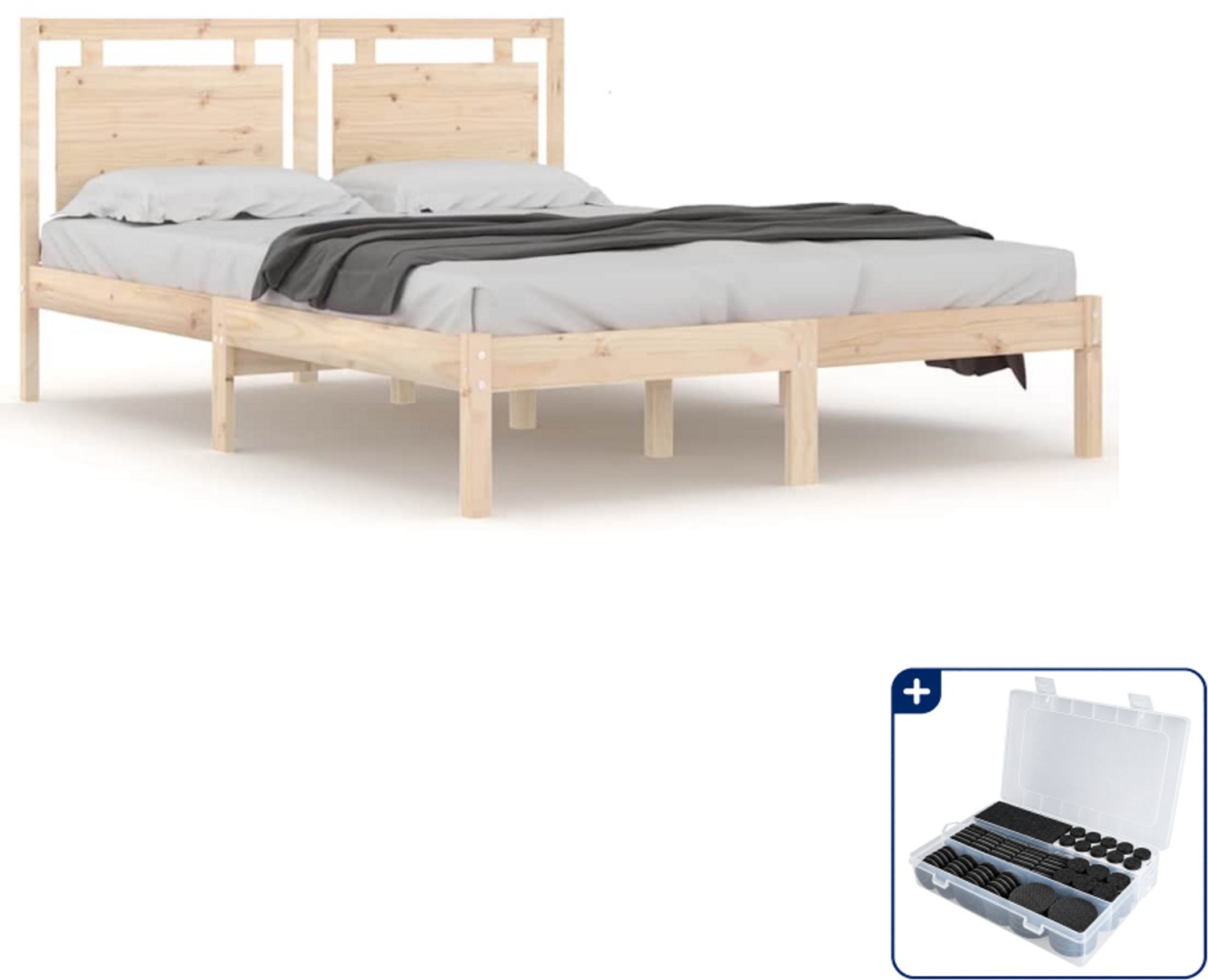 vidaXL bedframe - 120 x 200 cm - massief grenenhout - Inclusief antikrasvilt 177-delig Taupe