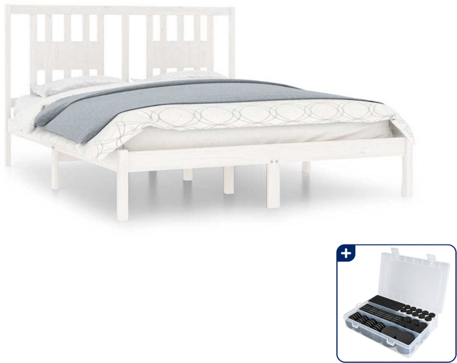 vidaXL bedframe - Small double - 140 x 200 cm - wit - Inclusief antikrasvilt 177-delig Bruin