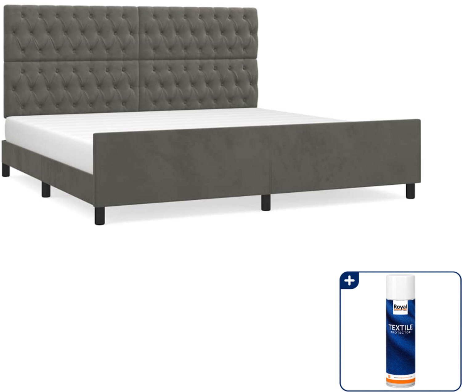 vidaXL bedframe - 200 x 200 cm - fluweel - donkergrijs - Inclusief textielbeschermer 500 ml