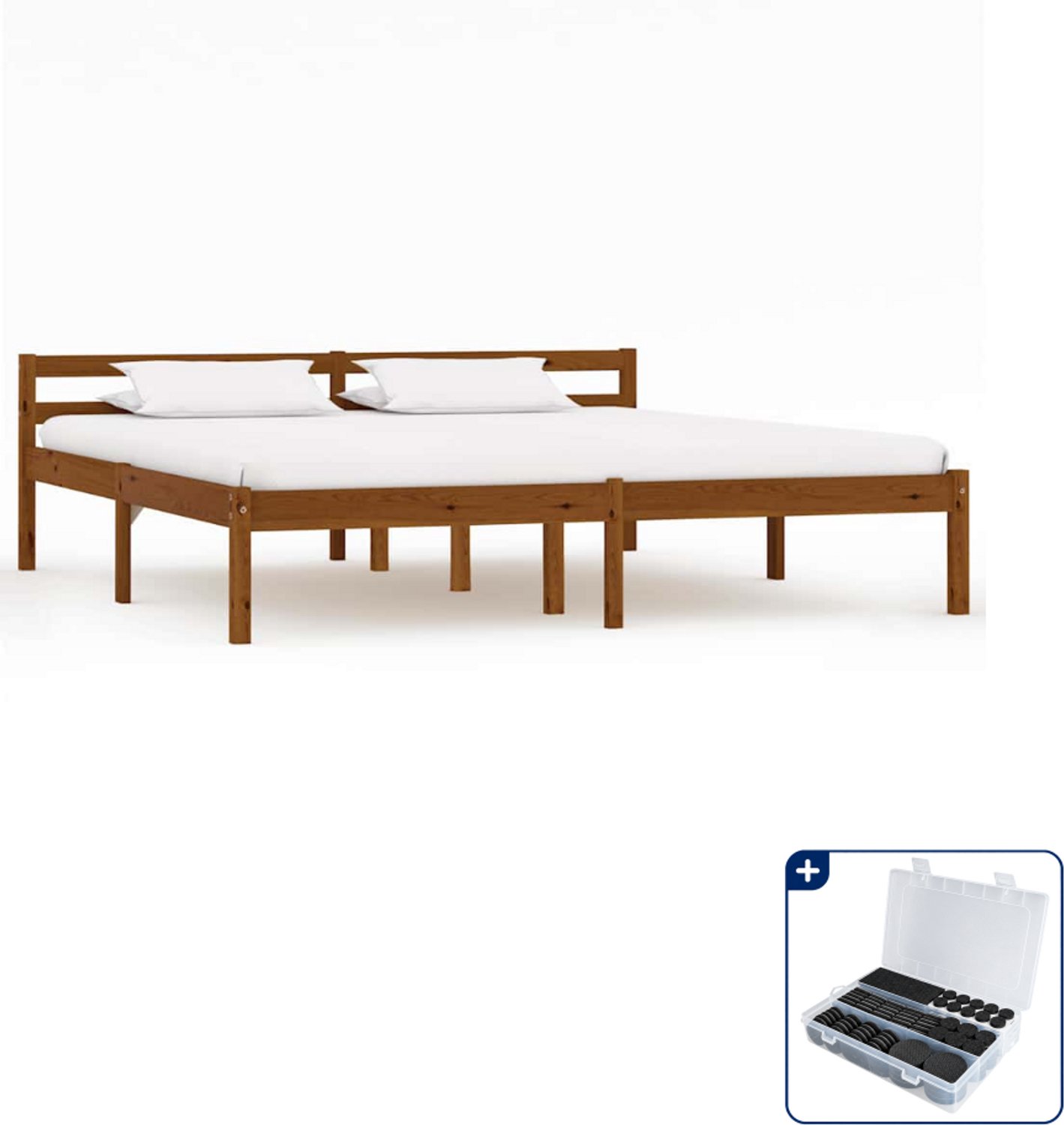 vidaXL Bedframe Queensize - 160 x 200 cm - massief grenenhout - honingbruin - Inclusief antikrasvilt 177-delig