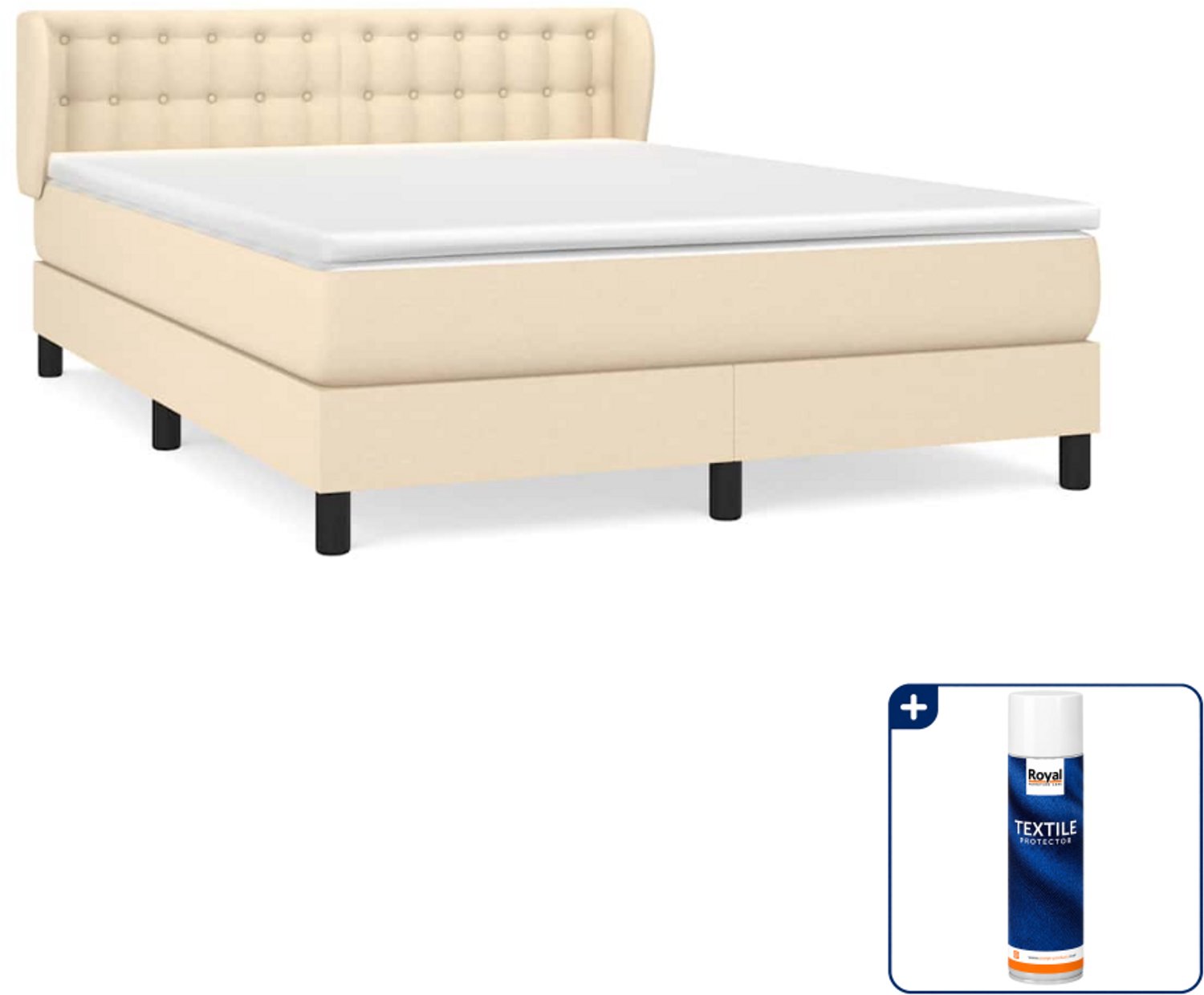 vidaXL boxspring met matras 140 x 190 cm - crèmekleurig - Inclusief textielbeschermer 500 ml