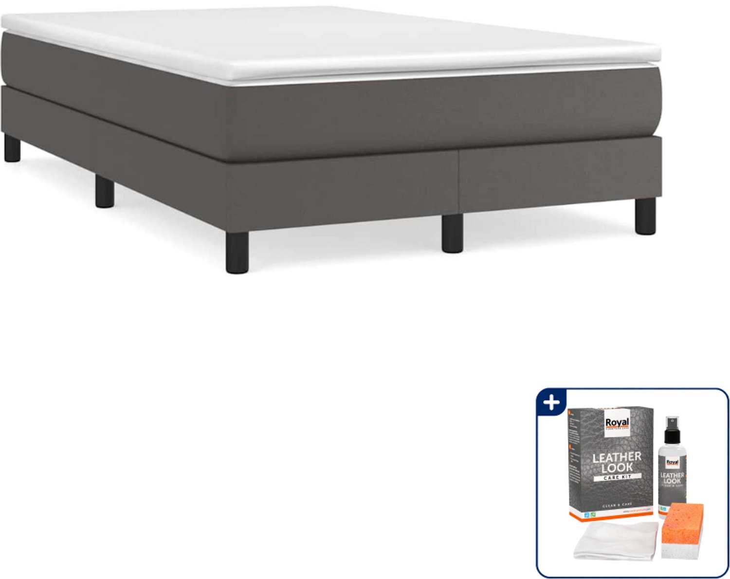 vidaXL boxspring bed - 120 x 200 cm - kunstleer - grijs - Inclusief onderhoudsset voor kunstleer 150 ml