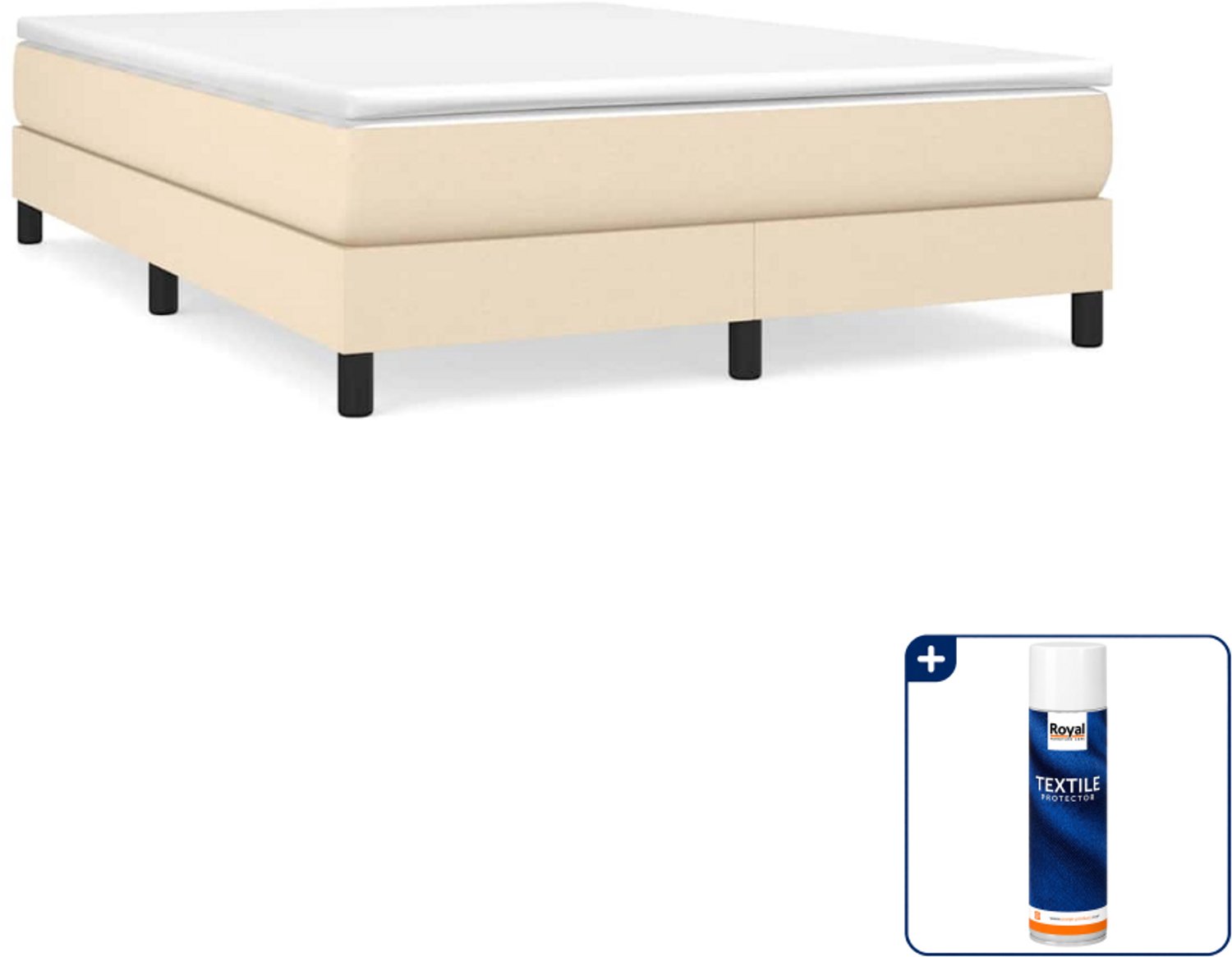 vidaXL boxspring bed - 140 x 190 cm - stof - crème - Inclusief textielbeschermer 500 ml Grijs