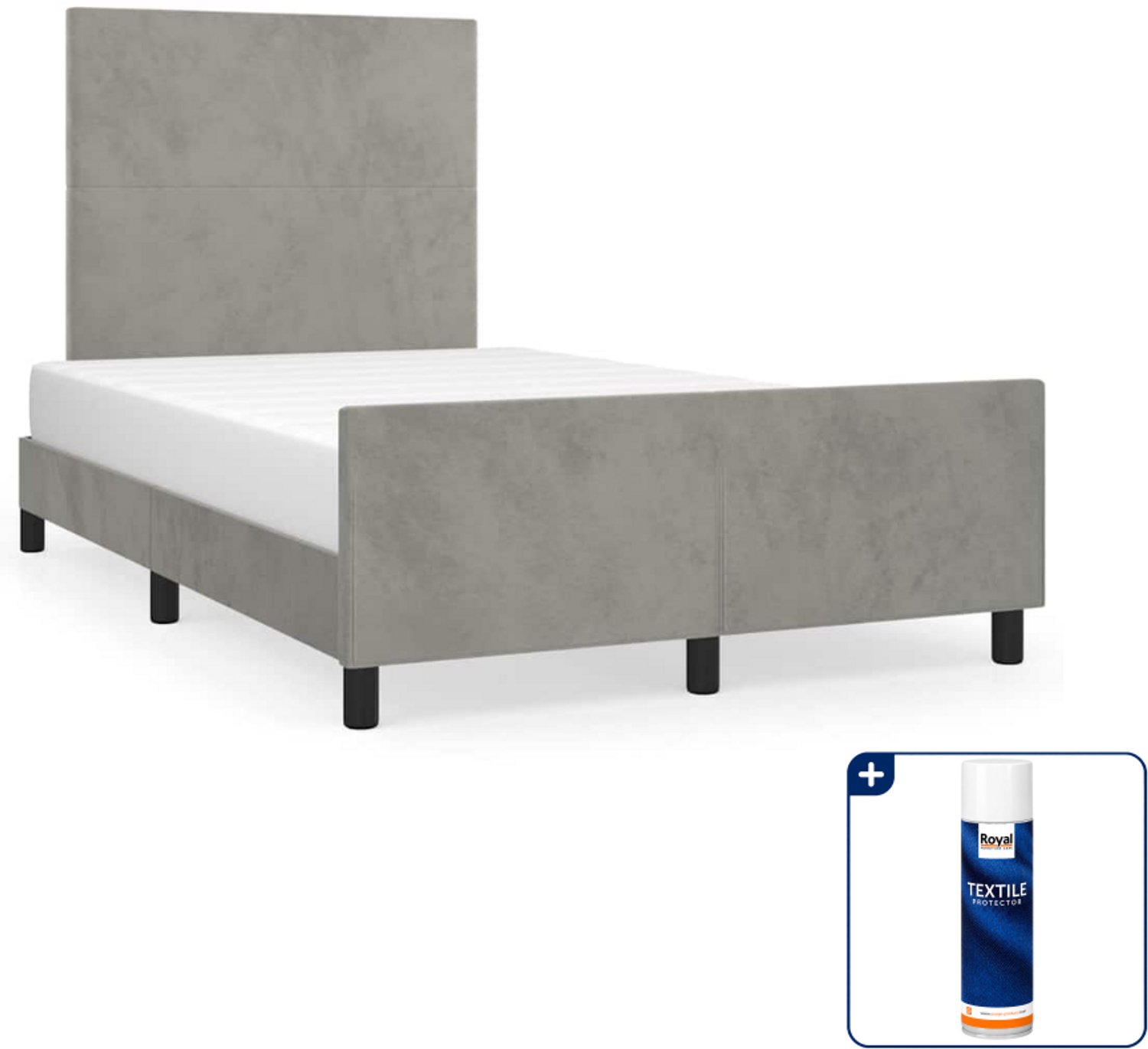 vidaXL bedframe - 120 x 200 cm - fluweel - lichtgrijs - Inclusief textielbeschermer 500 ml