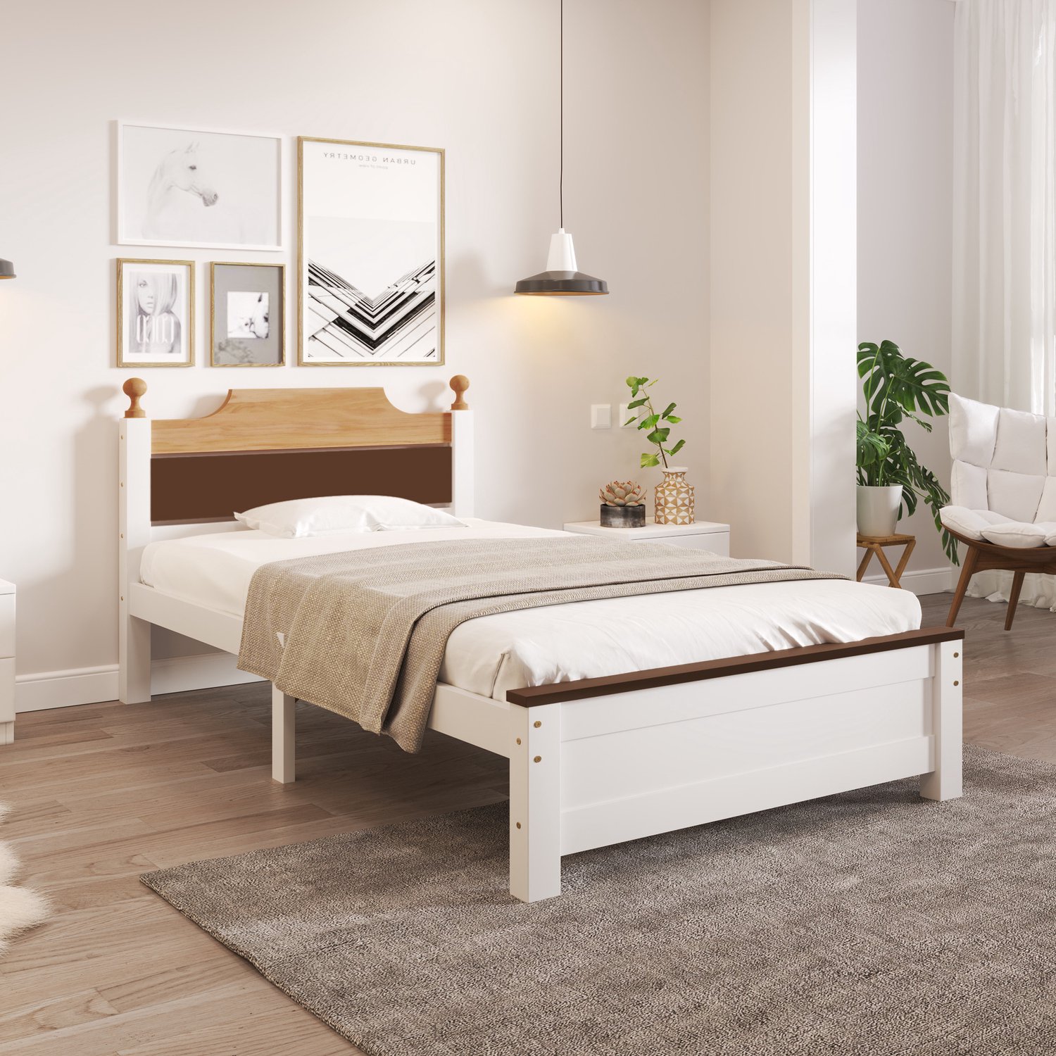 Maisentiel Eenpersoonsbed 90 x 200 cm - Wit met kleuraccenten - Hout en MDF - Lattenbodem