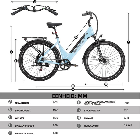 BEKUP V28 E-bike - 75km actieradius - 36V 14.5Ah accu - Topsnelheid 25 km/u - Blauw — afbeelding 5