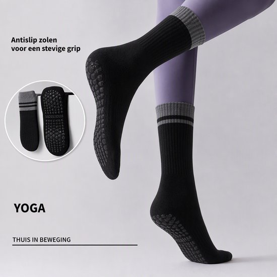 ECTEATOY® 3-Pack Pilates Sokken Antislip - Yogasokken met Siliconen Zool - voor Pilates, Barre & Balletsokken - Grijs, Zwart&Bruin — afbeelding 3