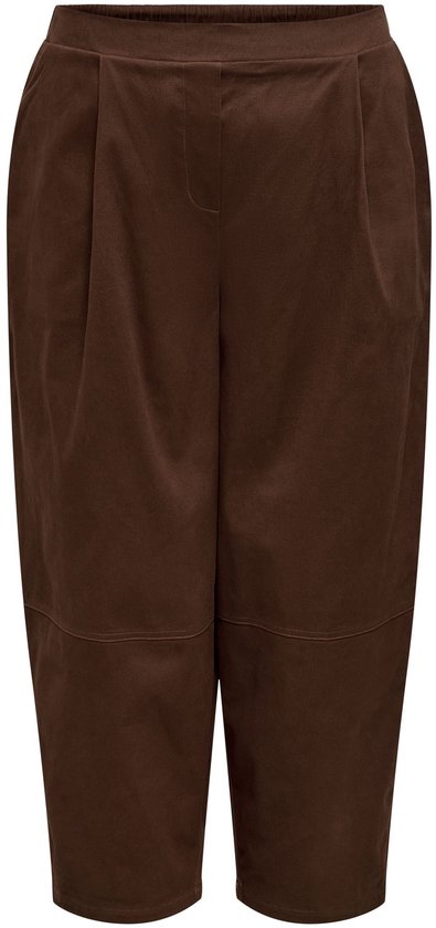 Bruine broek met plooien aan de voorkant en elastische tailleband. De broek heeft een barrel fit.