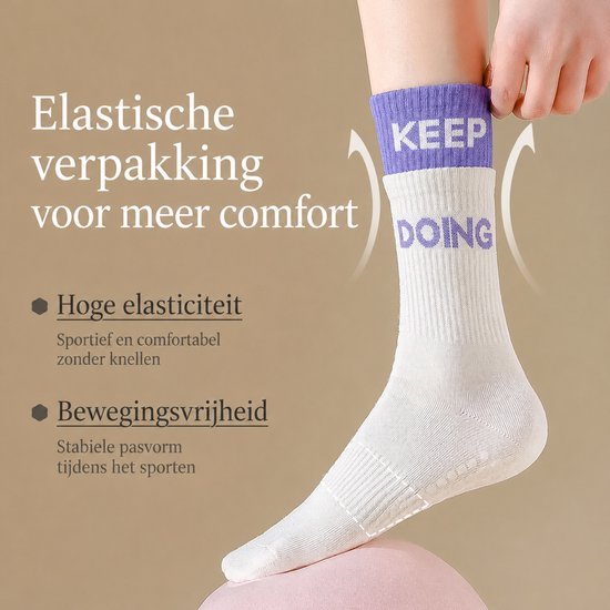 TEKROA® Yogasokken - Yoga Sokken Antislip Dames - Yoga Sokken Hoog - Set van 3 - Gripsokken voor Yoga / Pilates / Ballet - maat35-40 -wit, Paars，roed — afbeelding 5
