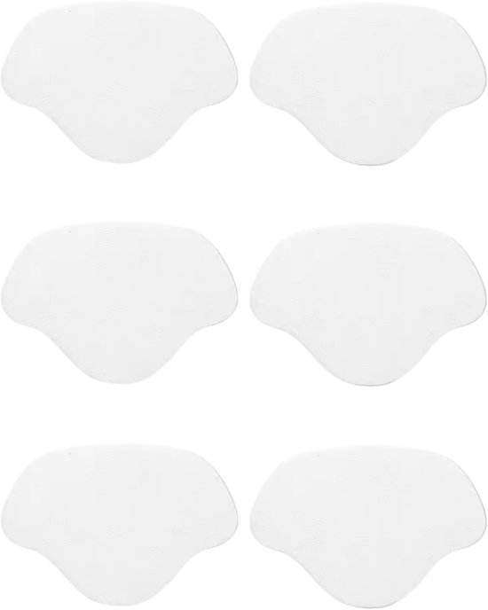 Zes witte, zelfklevende hielbeschermers in een U-vorm voor schoenen.