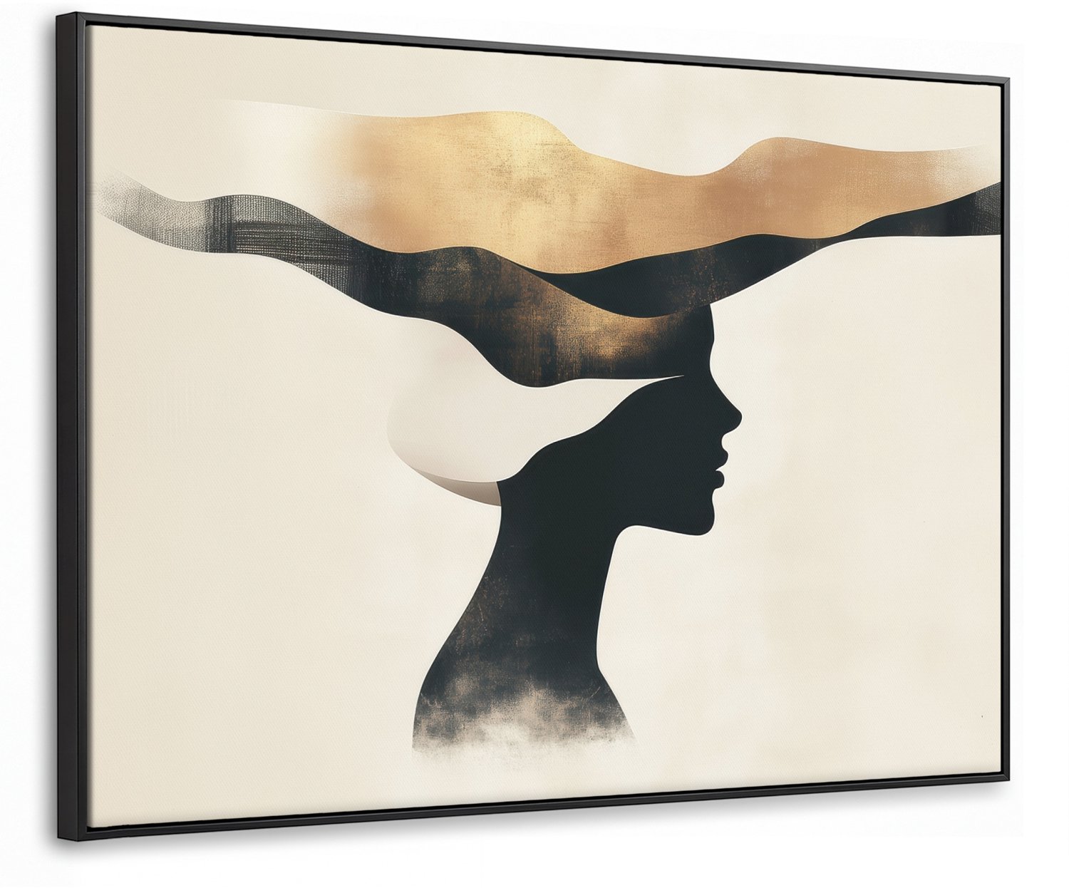 Canvas Schilderij met Baklijst 80x60cm - Vrouw - Golven - Zwart - Muurdecoratie woonkamer - Slaapkamer decoratie - Kamer accessoires - Schilderijen op canvas met lijst