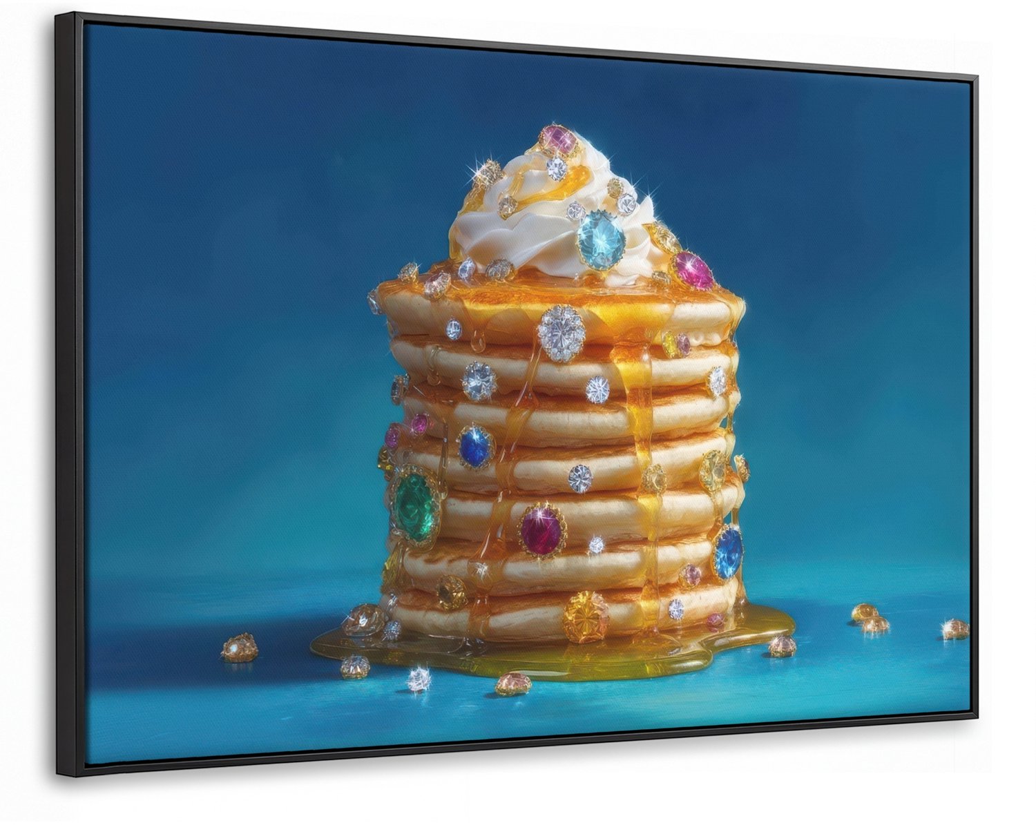 Canvas Schilderij met Baklijst XXL Canvas Schilderij met Baklijst 150x100cm - Pannenkoeken - Steentjes - Glitter - Slagroom - Muurdecoratie woonkamer - Slaapkamer decoratie - Kamer accessoires - Schilderijen op canvas met lijst groot