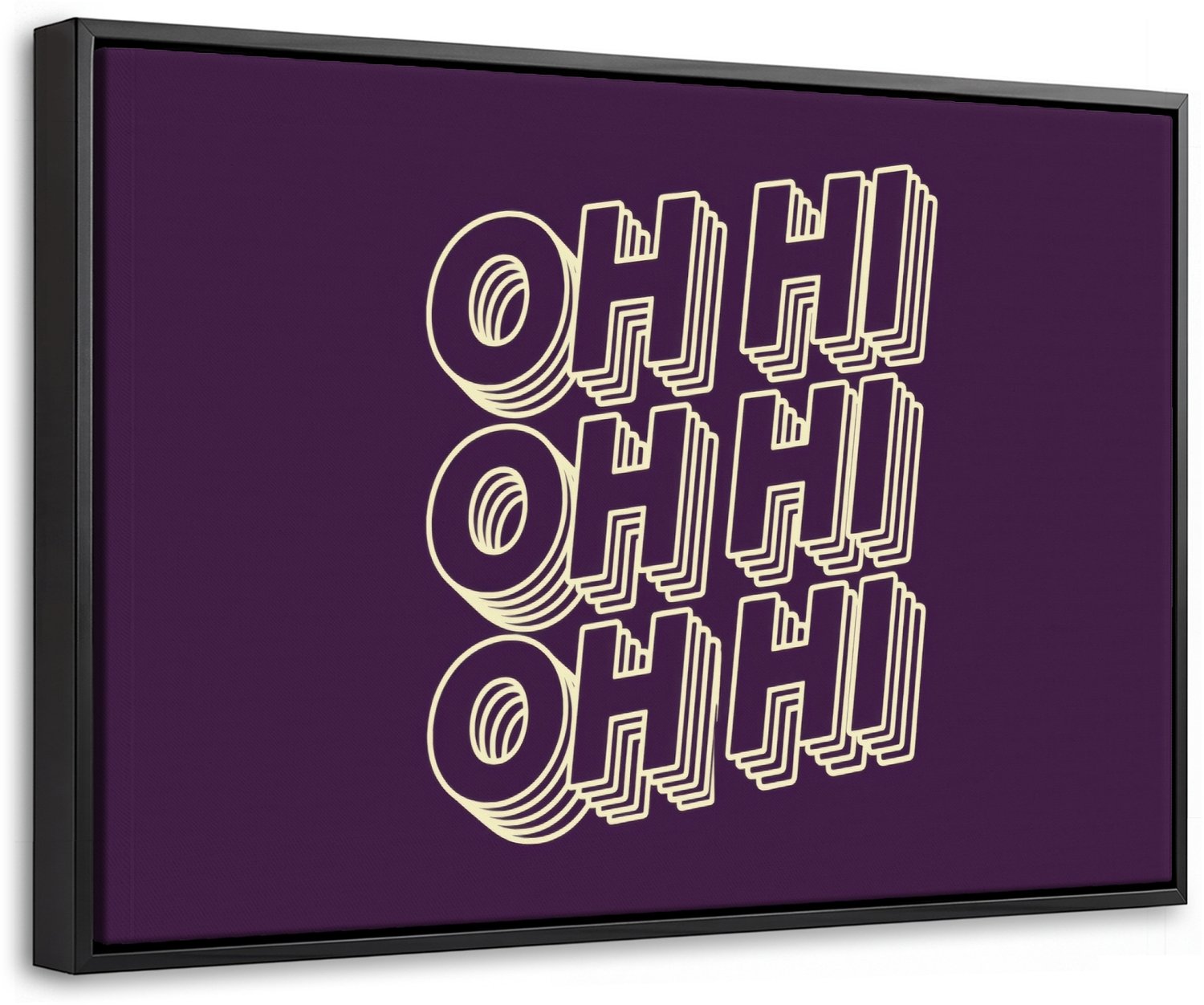 Canvas Schilderij met Baklijst 60x40cm - Oh hi - Paars - 3D - Muurdecoratie woonkamer - Slaapkamer decoratie - Kamer accessoires - Schilderijen op canvas met lijst