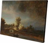 Landschap met stenen brug | Rembrandt van Rijn | ca. 1638 | Canvasdoek | Wanddecoratie | 90CM x 60CM | Schilderij | Oude meesters | Foto op canvas
