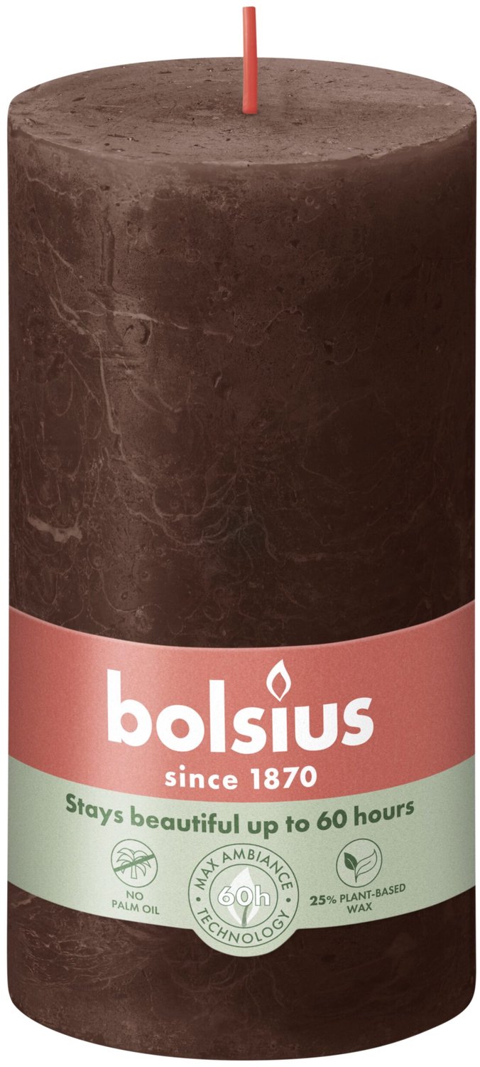 Bolsius Rustiek Stompkaars 130/68 Chocolate Brown chocoladebruin