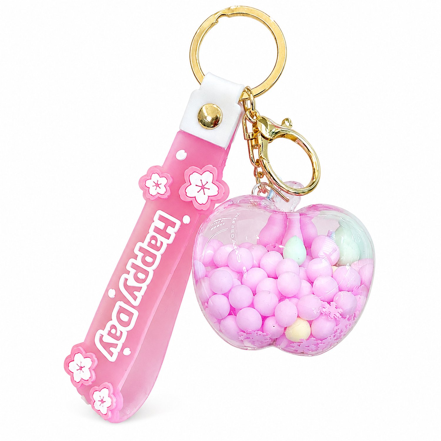 Sleutelhanger met paarse appelhanger van acryl, transparante kralendecoratie, decoratieve lus, sleutelring en haaksluiting, individueel verpakt