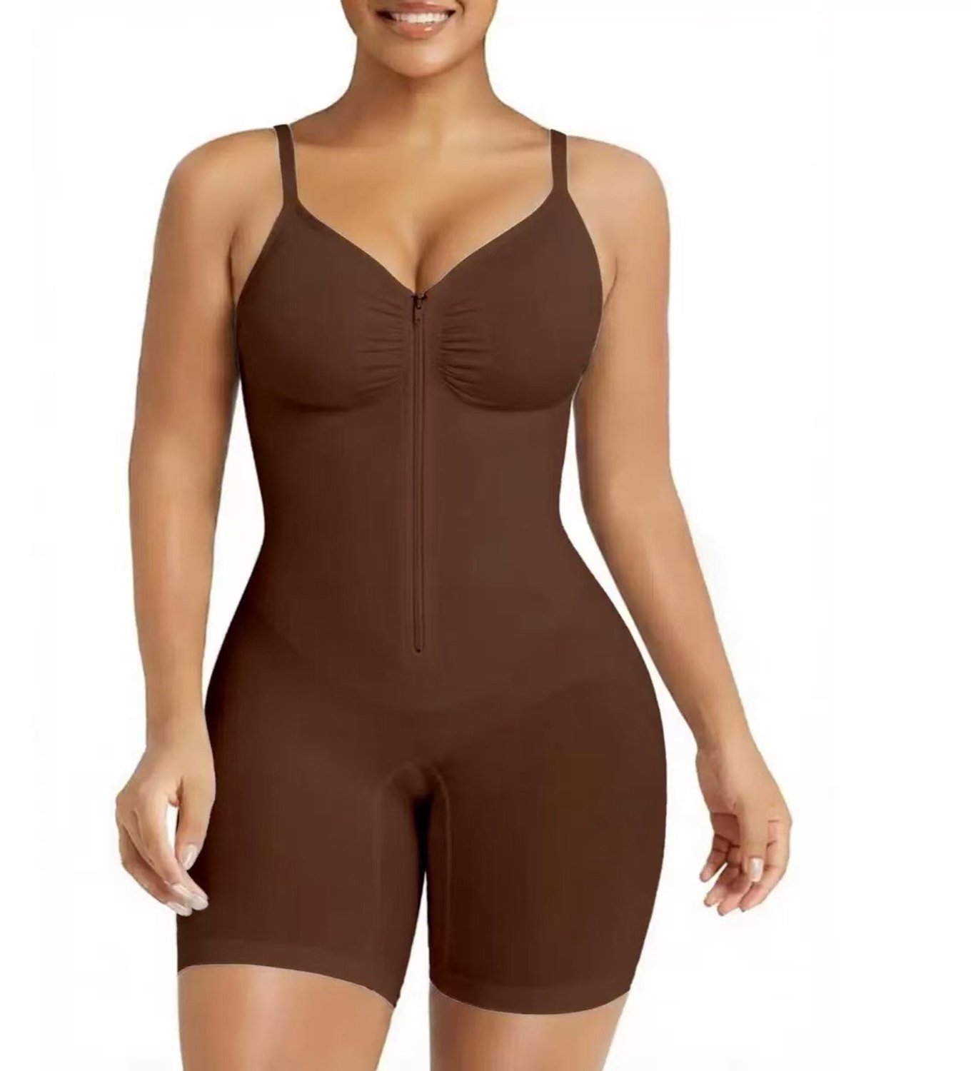 KZQ Naadloze corrigerende bodysuit voor dames – voor een plattere buik en een slankere taille - XXL - bruin