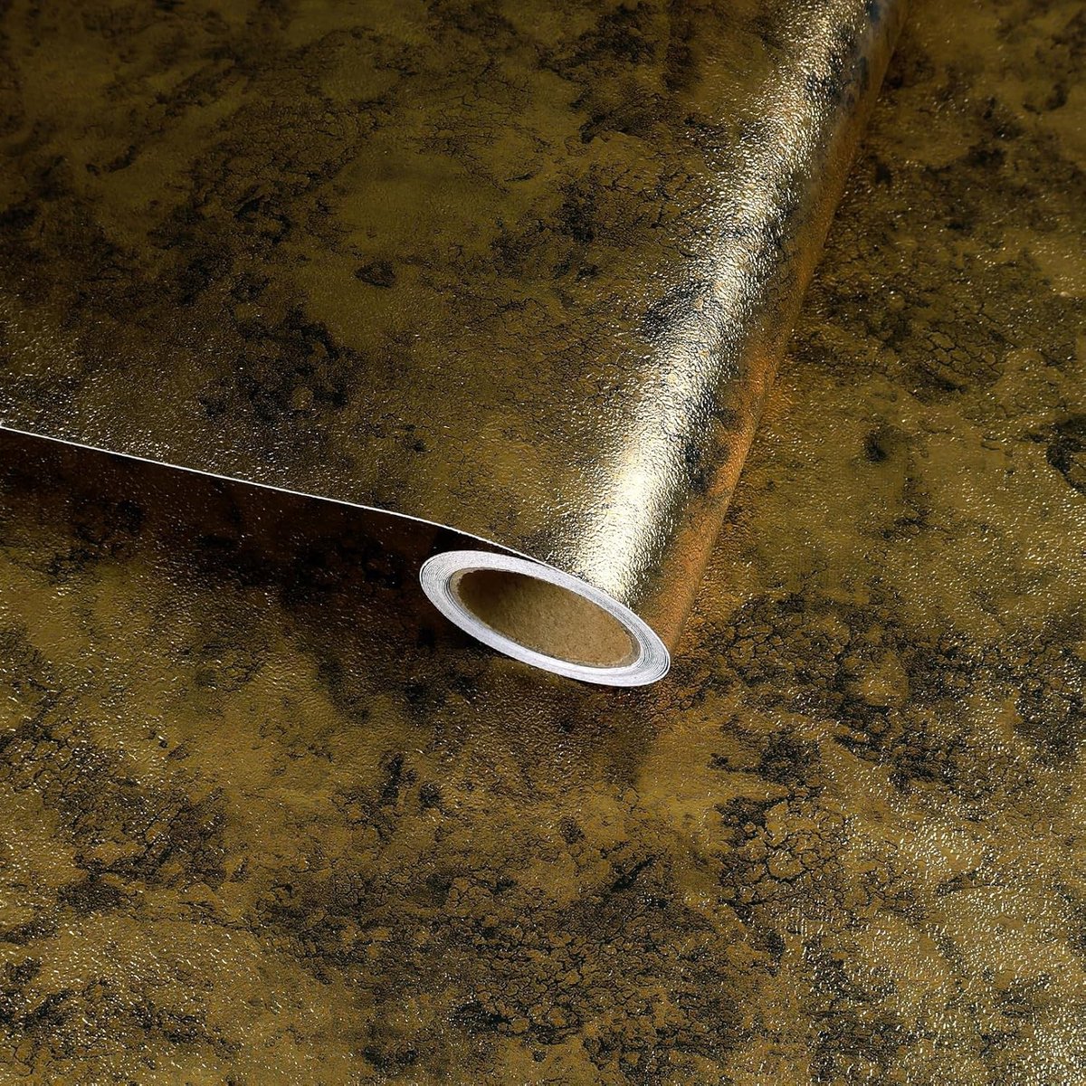 Zelfklevend metaalfolie behang in goud, 30 cm x 300 cm, decoratieve plakfolie voor keuken, badkamer en meubels, afwasbaar en metallic design