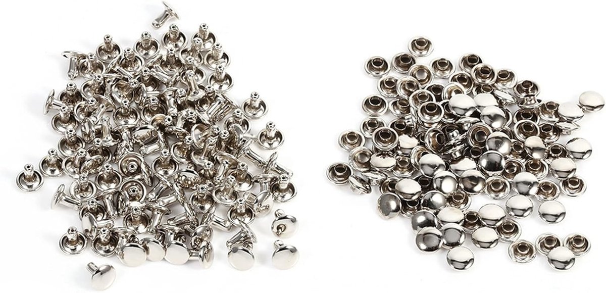 100 Stuks Zilveren Rivets, 80 x 80 mm, Dubbele Caps, Holle Rivets voor Tassen, Schoenen en Hoeden, Decoratieve Metaal Rivets