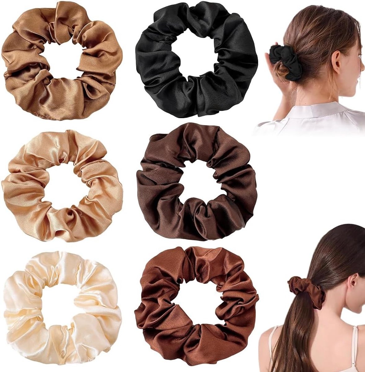 Zachte en Elastische Haar Scrunchies - Set van 6 Luxe Satijnen Haarbanden voor Dikker Haar, Perfect voor Vrouwen en Meisjes
