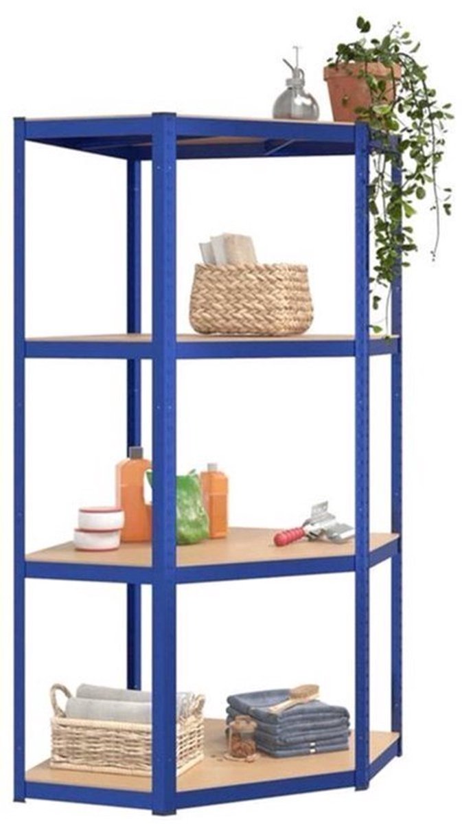 Opbergrek – Opbergkast – Stellingkast – Magazijnstelling – Opbergrek – 4 Lagen – Stalen Frame & Houten Planken – Extra Sterk & Gemakkelijk Te Monteren