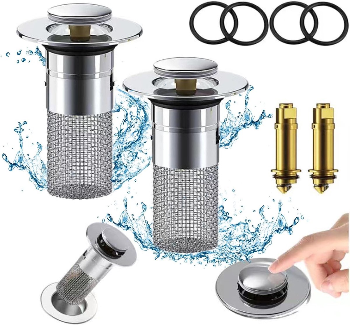 2 Stuks Afvoerfilter voor Badkamer Wastafel - Haarvanger voor 34-40 mm Afvoer, Universele Pop-Up Afvoerstopper met Haarfilter