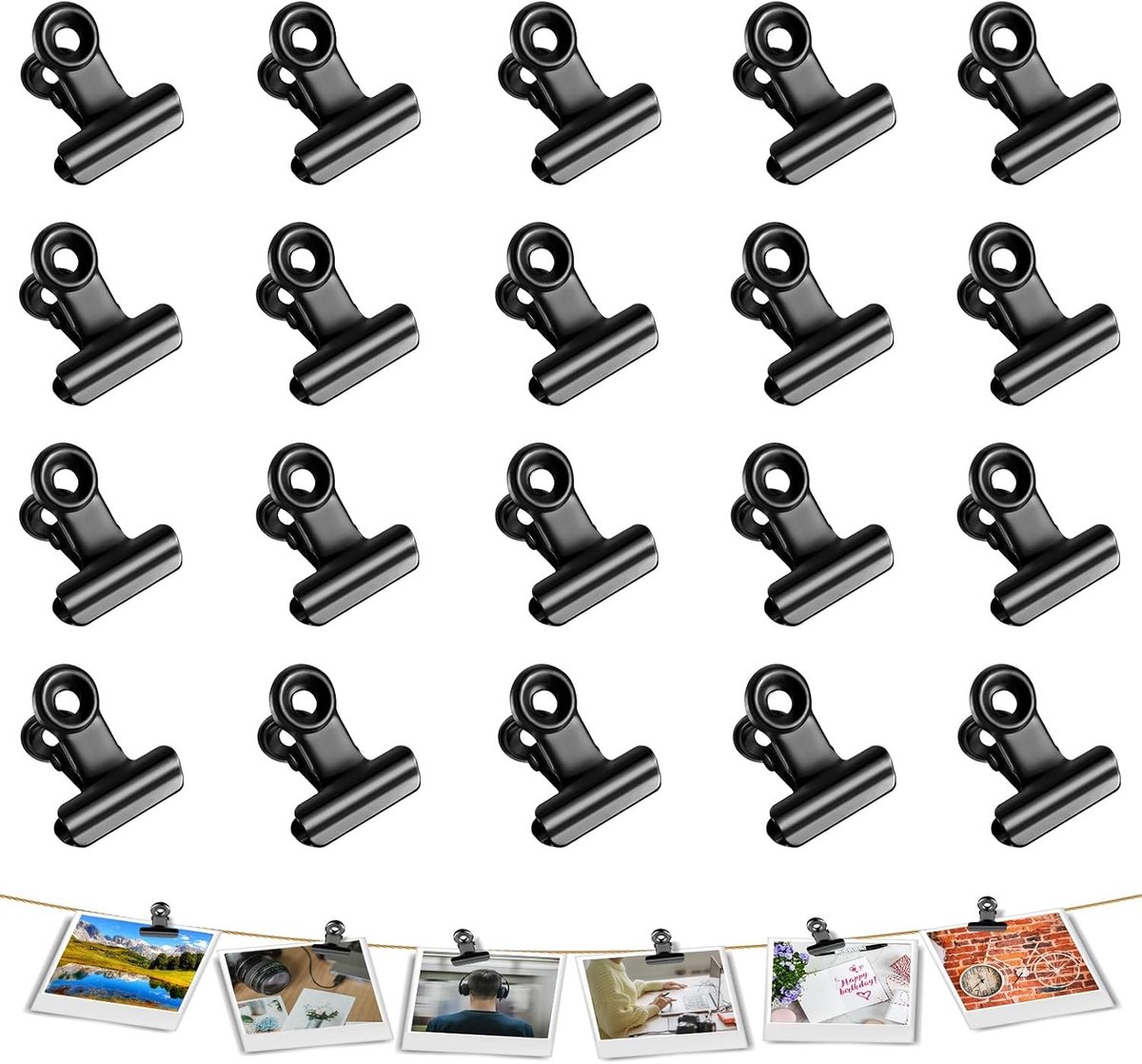20 Stuks Kleine Bulldog Paperclips, 22mm Multifunctionele Klemmen voor Documenten, Foto's en Kantoorgebruik