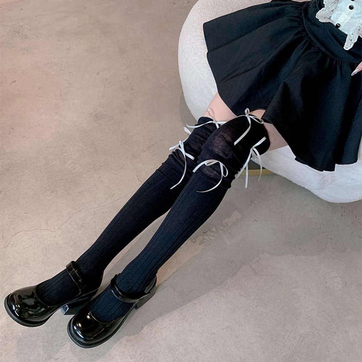 Dames kniekousen met meerdere strikken, katoenen winterkousen, gestreept en patchwork, over-knee sokken voor meisjes en vrouwen, hoge lange sokken voor boots