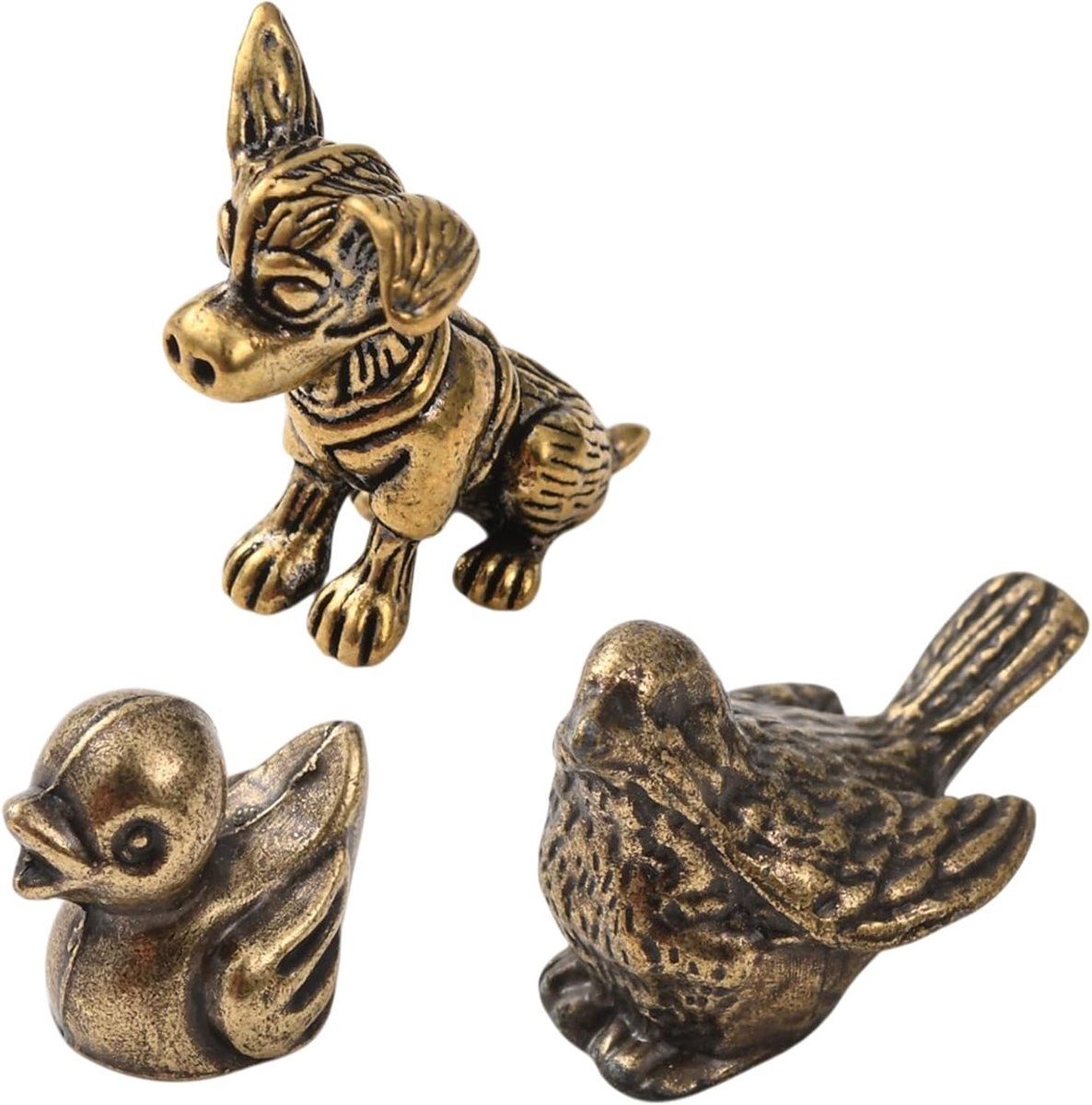 Dierenfiguren in messing - Set van 3 unieke beeldjes voor stijlvolle woondecoratie en interieuraccessoires