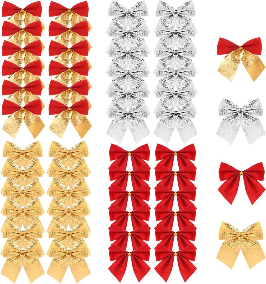 Kerststrikken voor Kerstmis, Decoratie voor de Kerstboom, Cadeauverpakking en Knutselbenodigdheden, 48 Stuks in 4 Kleuren
