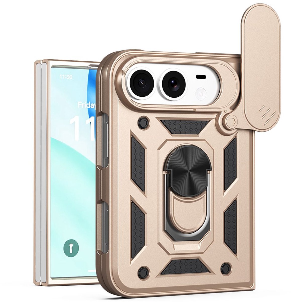 MobyDefend Hoesje - Geschikt voor iPhone Fold - Pantsercase Met Draaibare Ring - Goud