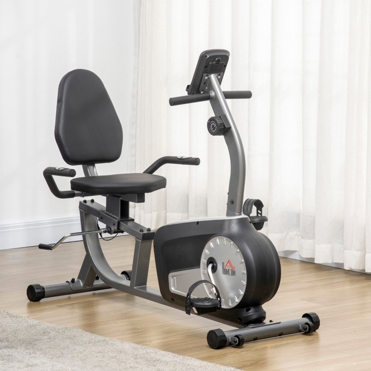 COVREO Ligfiets met 8 weerstandsniveaus – 122-137x62x103 cm – Hometrainer met magnetische weerstand – LCD-display – Zwart/grijs